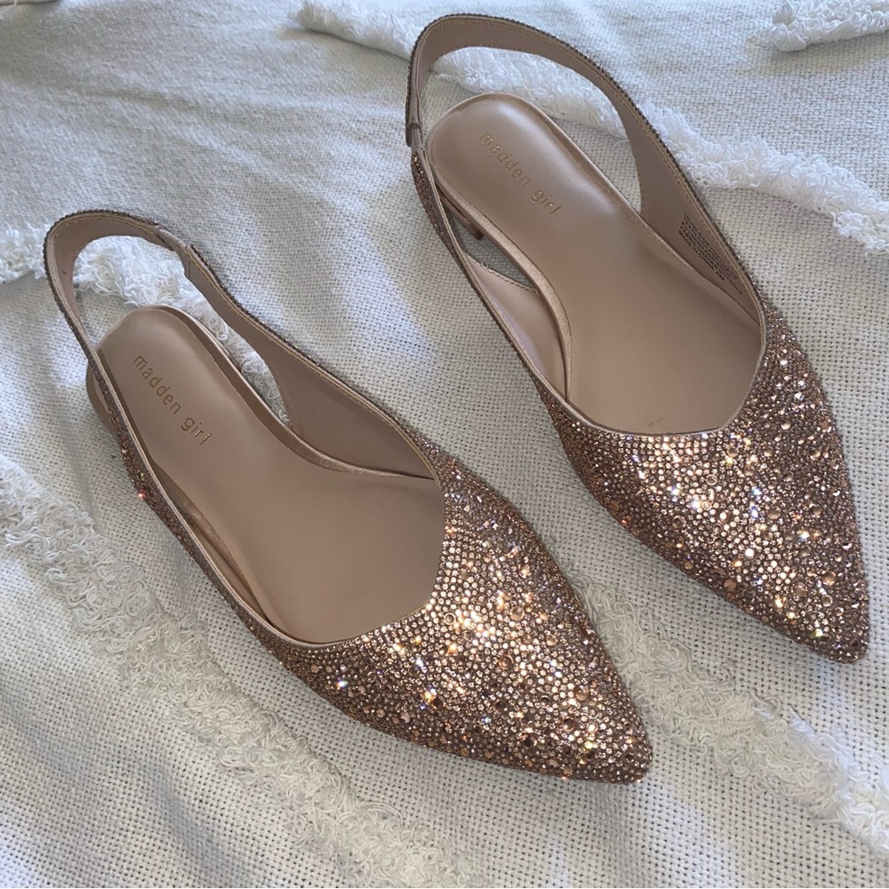 Madden Girl Rose Gold Glitter Pointed Slingback Flats